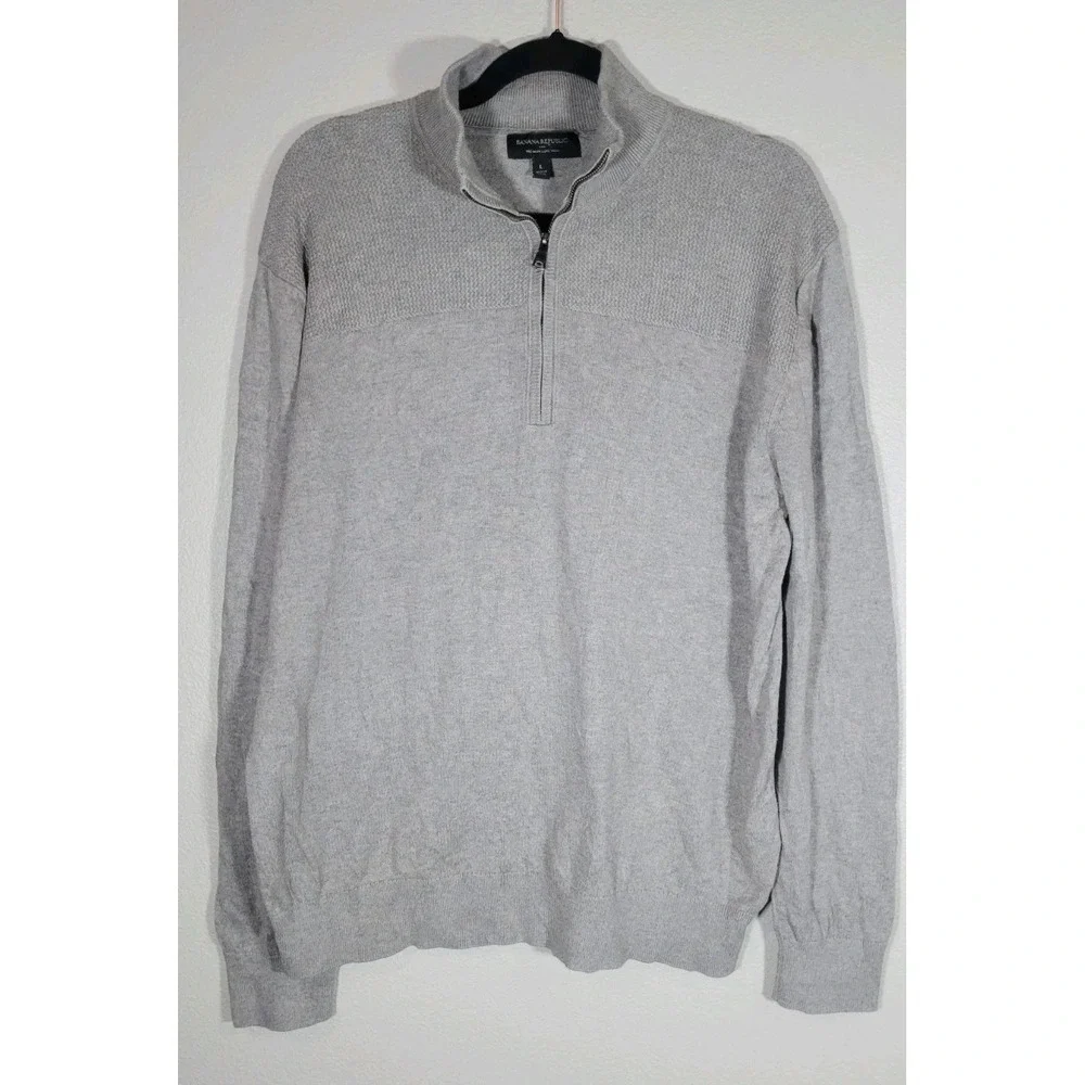 Banana‎ Republic Factory Premium Luxe Yarn Quarter Zip Sweater Gray Men's Large